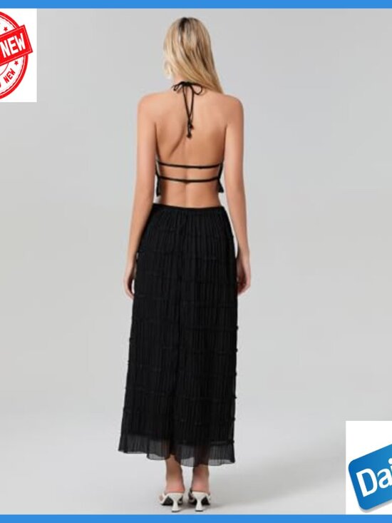 Strapless Crop Top Bodycon Midi Skirt Set 2 Piece Knit Outfit - Picture 6 of 6